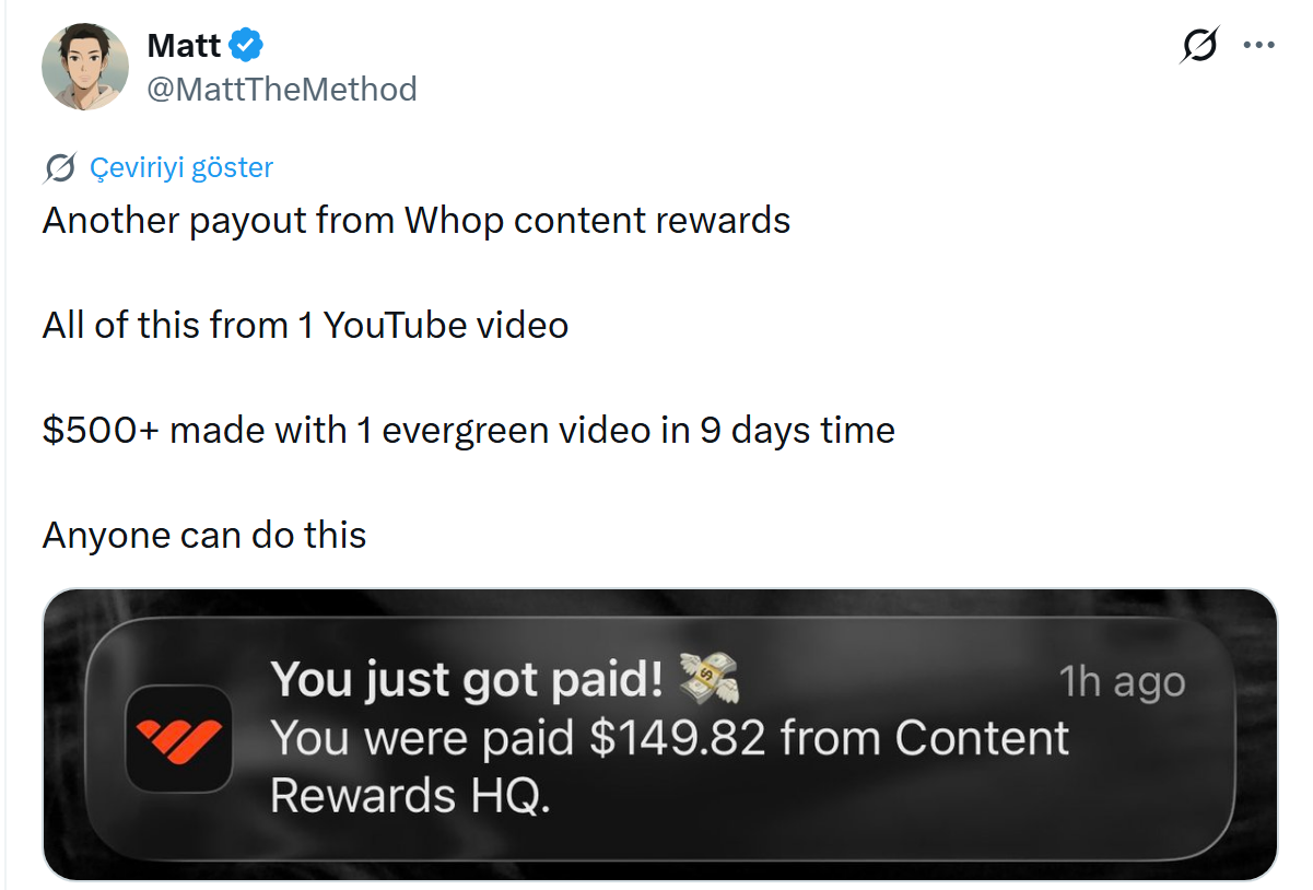 Real clipper post: you were paid $149.82 from Content Rewards HQ